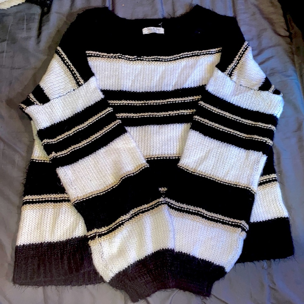 Black, white, and gold striped sweater (Jolie & Joy)